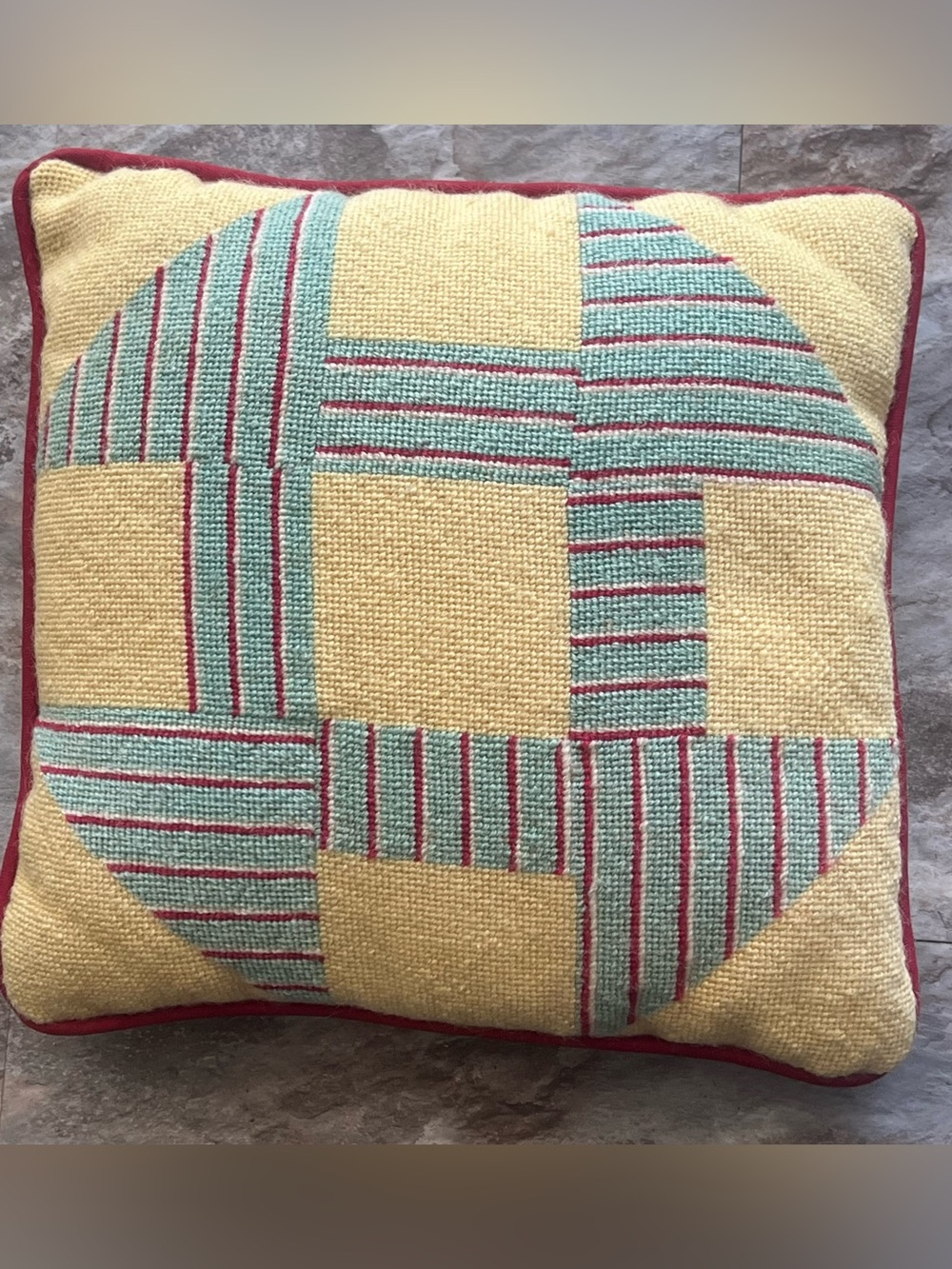 Handmade Needlepoint Cushion / Throw Pillow Block style Pattern 11” x 11”